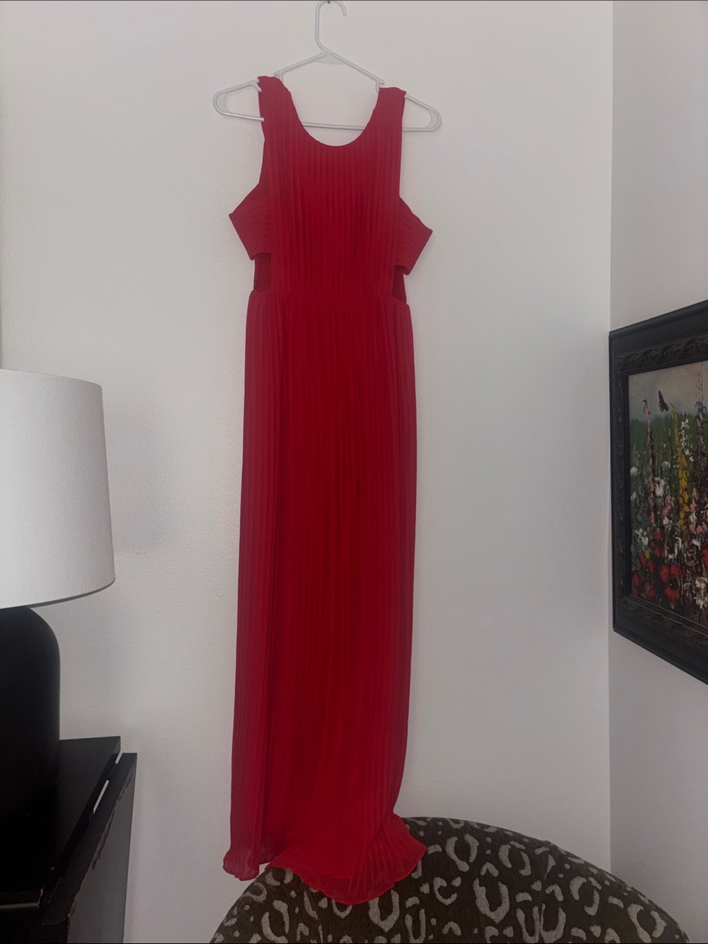 BCBGMaxAzria Red Pleated Maxi Dress with Side Cutouts